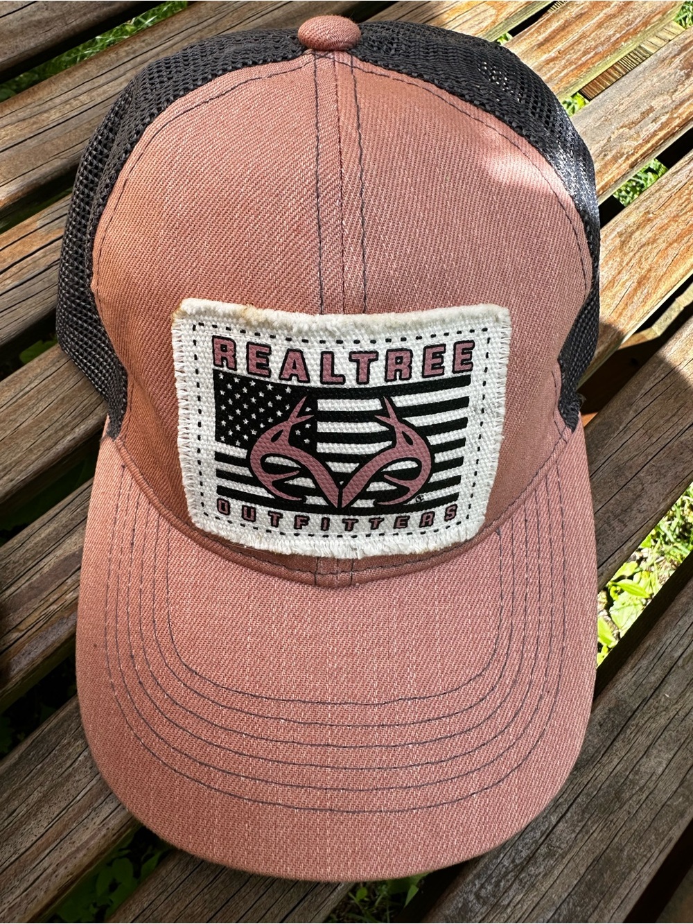 Realtree Outfitters American Flag Pink/Gray Mesh SnapBack Trucker Cap